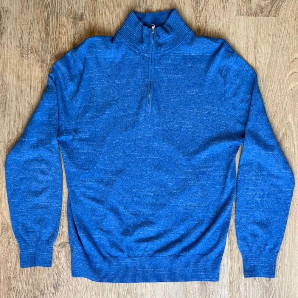 J.Crew Cotton Quarter-Zip Pullover Blue Knit Sweater Small